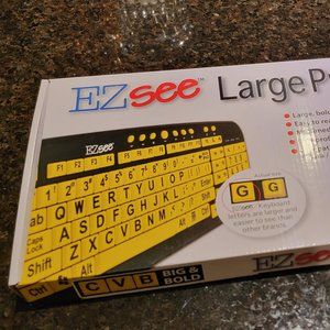 EZ SEE Large Print Keyboard-White Keys on Black Background-NIB